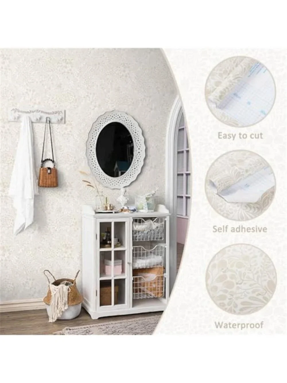 Peel Stick Wallpaper Boho Floral Removable Beige Self Adhesive Vinyl Wall Roll